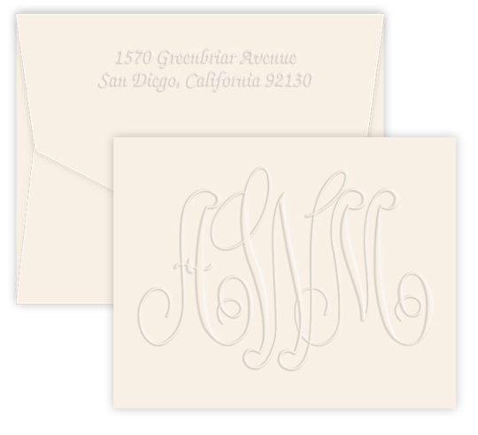 Large Embossed Monogram Folded Note Cards